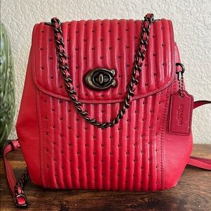 COACH PARKER CONVERTIBLE BACKPACK 16 WITH QUILTING AND RIVETS - Red (76362)